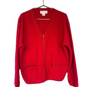Vintage Casual Corner Cardigan Women's Red 100% Wool Soft Fuzzy Sweater Medium